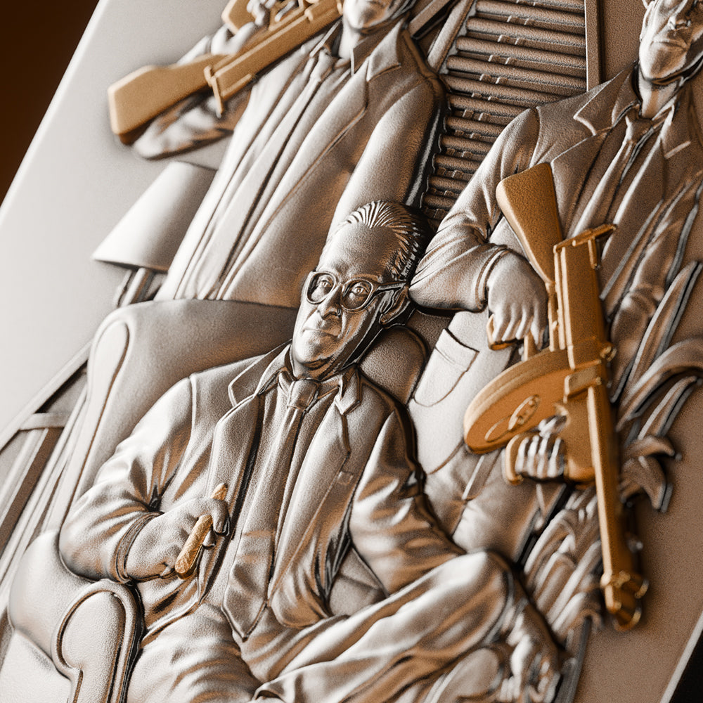 close up image of the genovese crime family silver coin detail