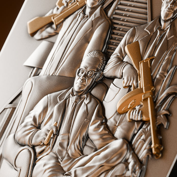 close up image of the genovese crime family silver coin detail