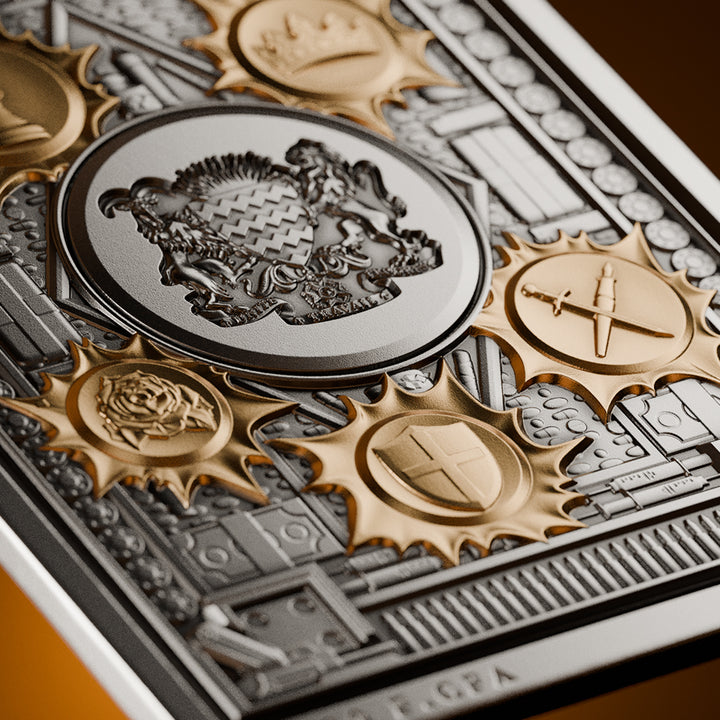 close up image of the genovese crime family silver coin detail