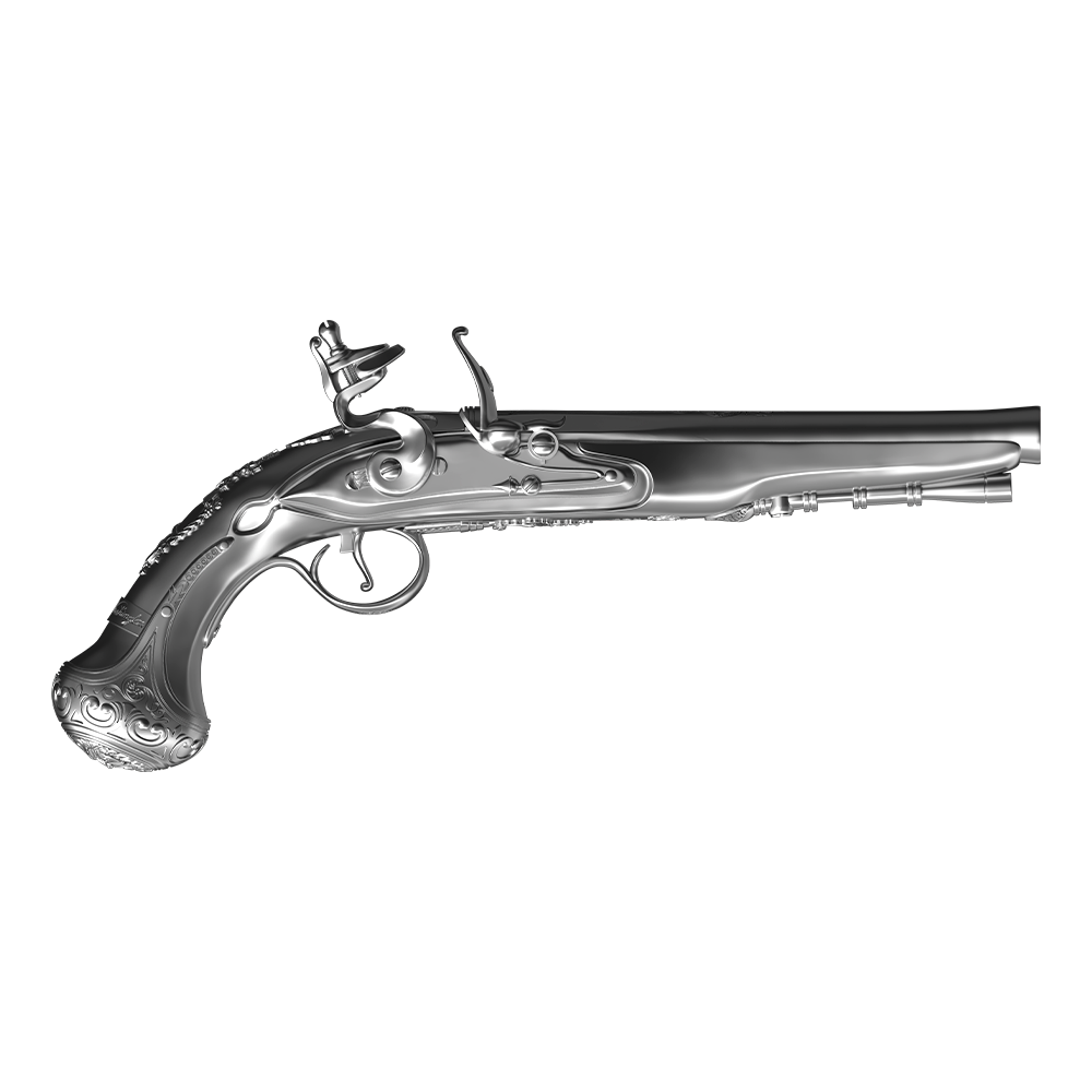 image of the george washington flintlock pistol 2 oz silver coin
