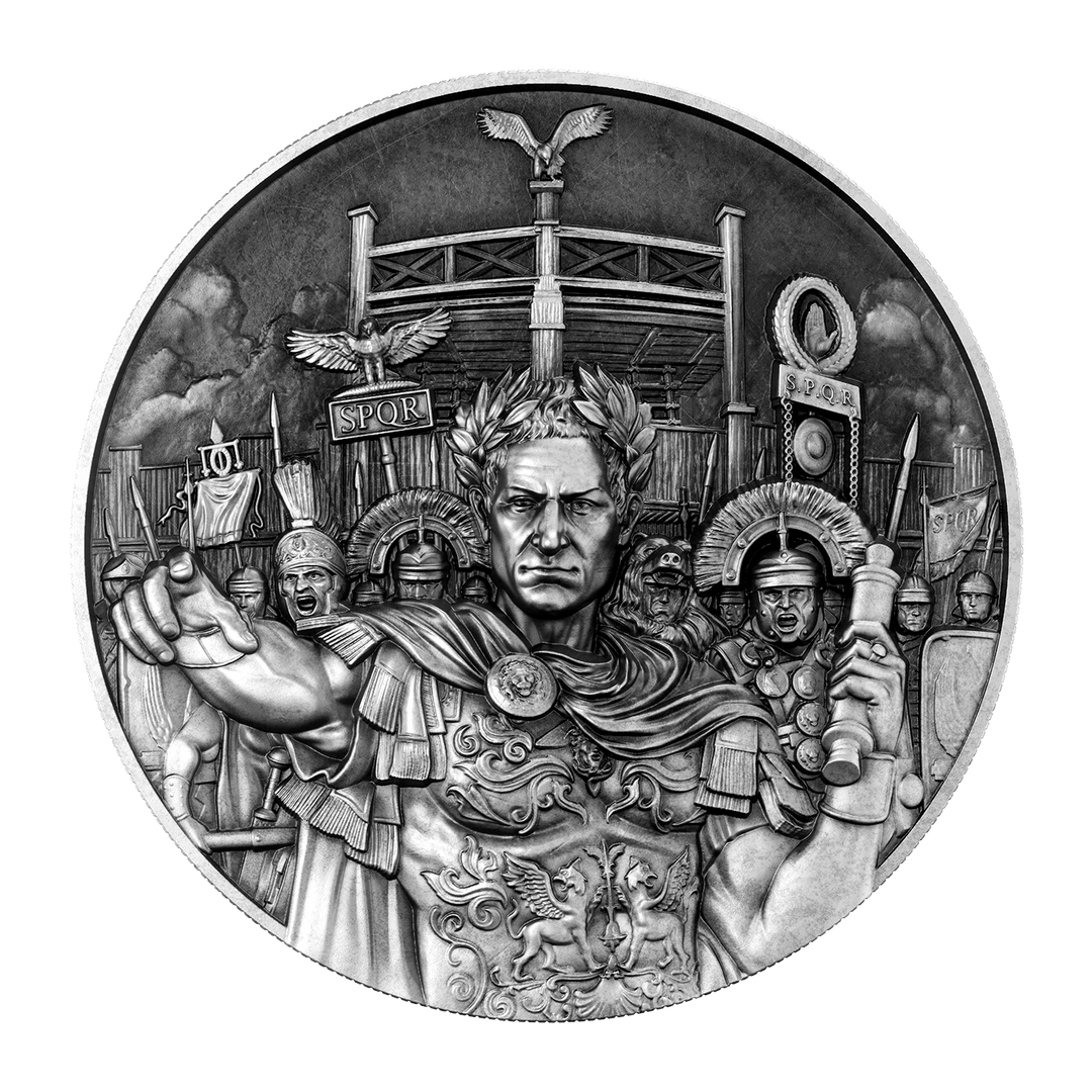 image of the julius caesar silver coin on a transparent background