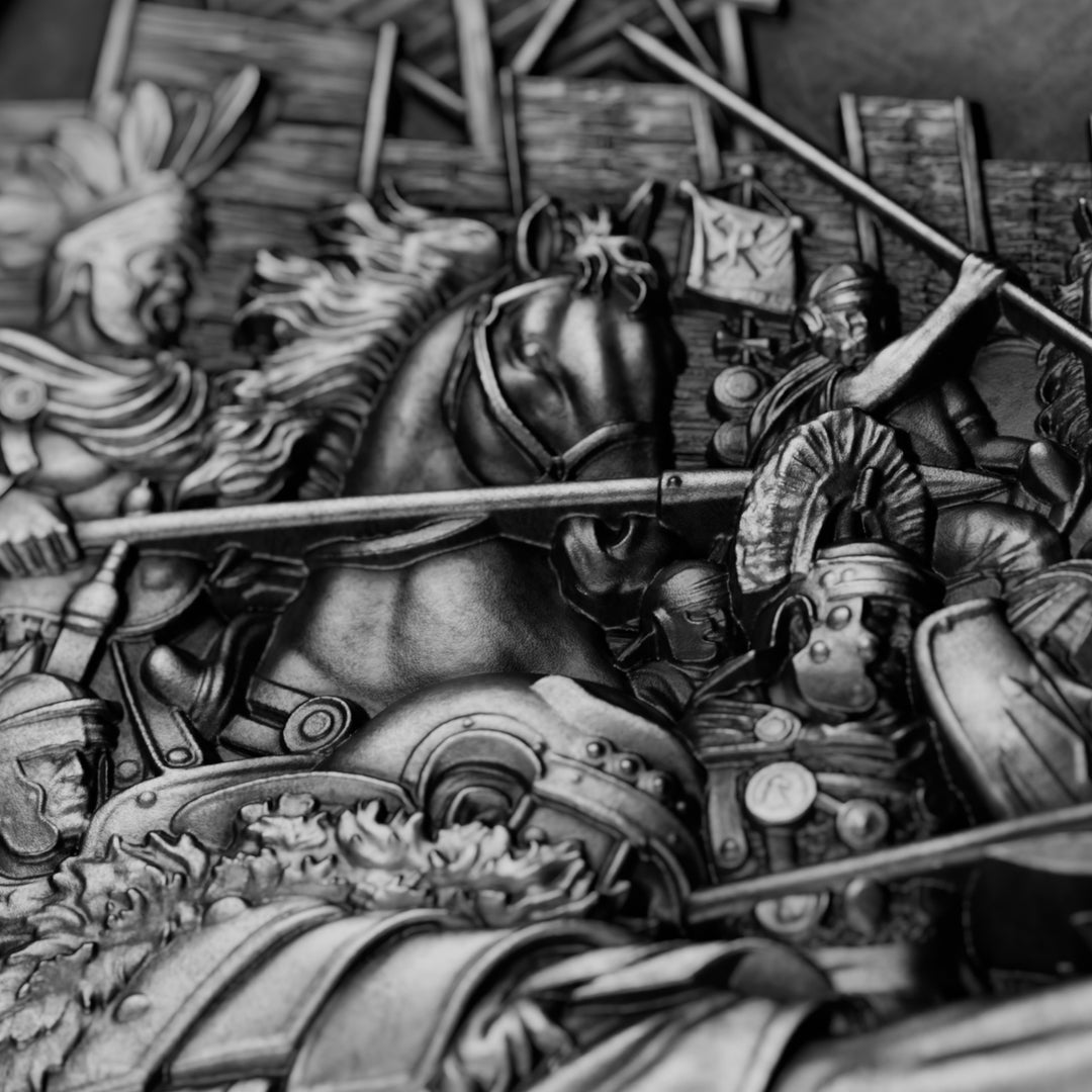 close up image of the julius caesar silver coin details