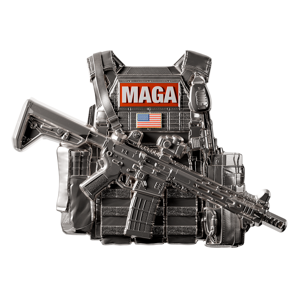 image of the maga bulletproof vest silver collectible on a transparent background