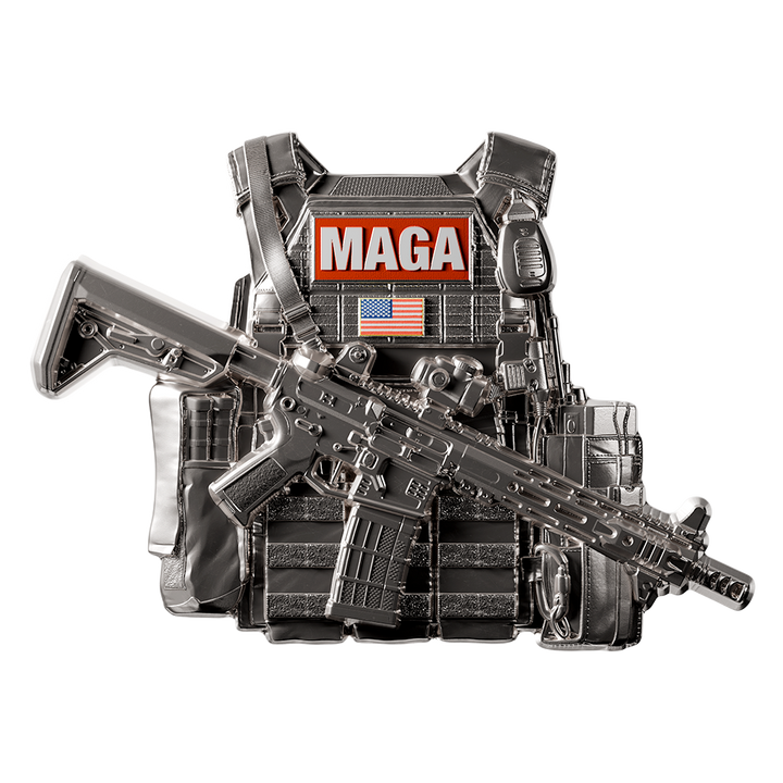 image of the maga bulletproof vest silver collectible on a transparent background
