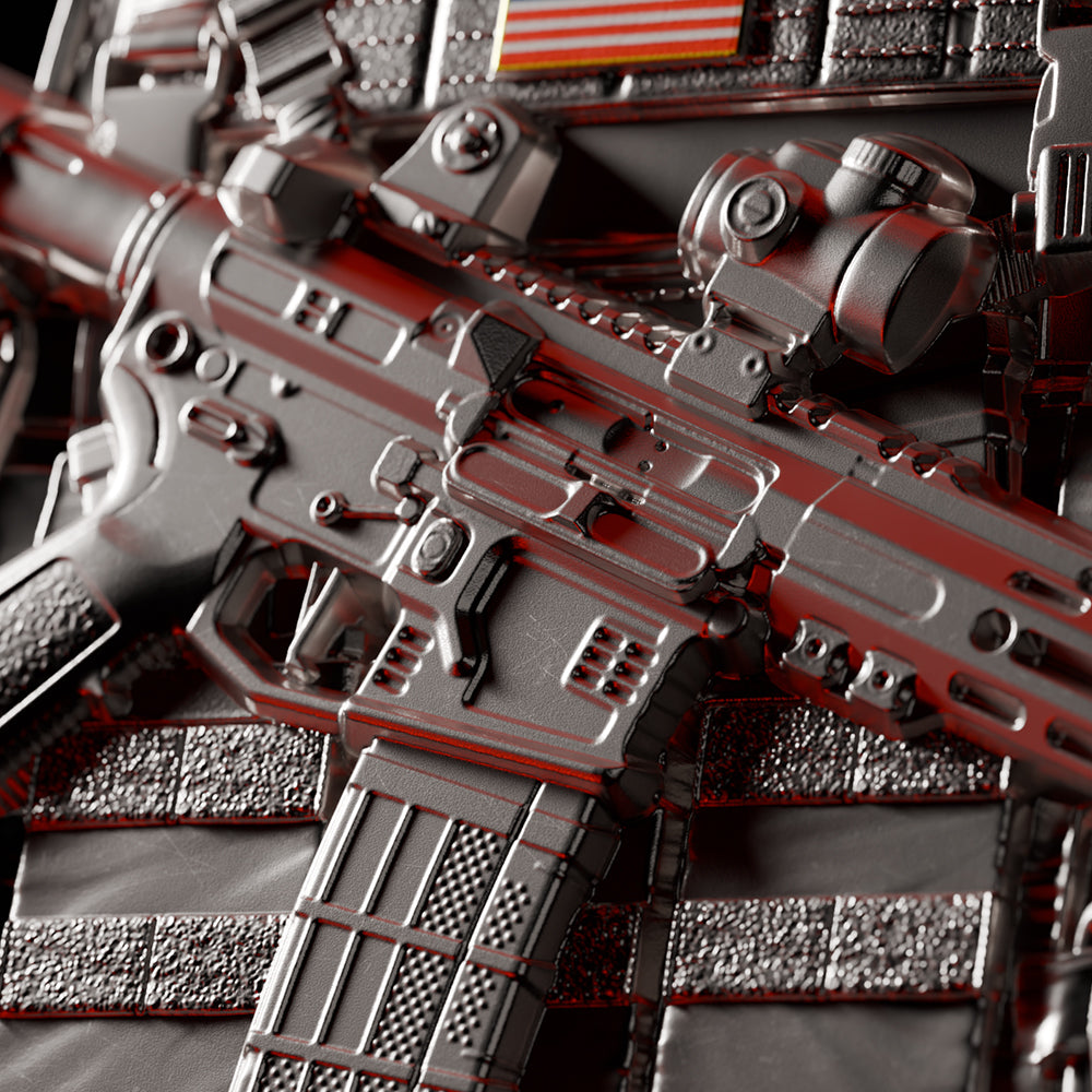 close up image of the maga bulletproof vest silver collectible detail