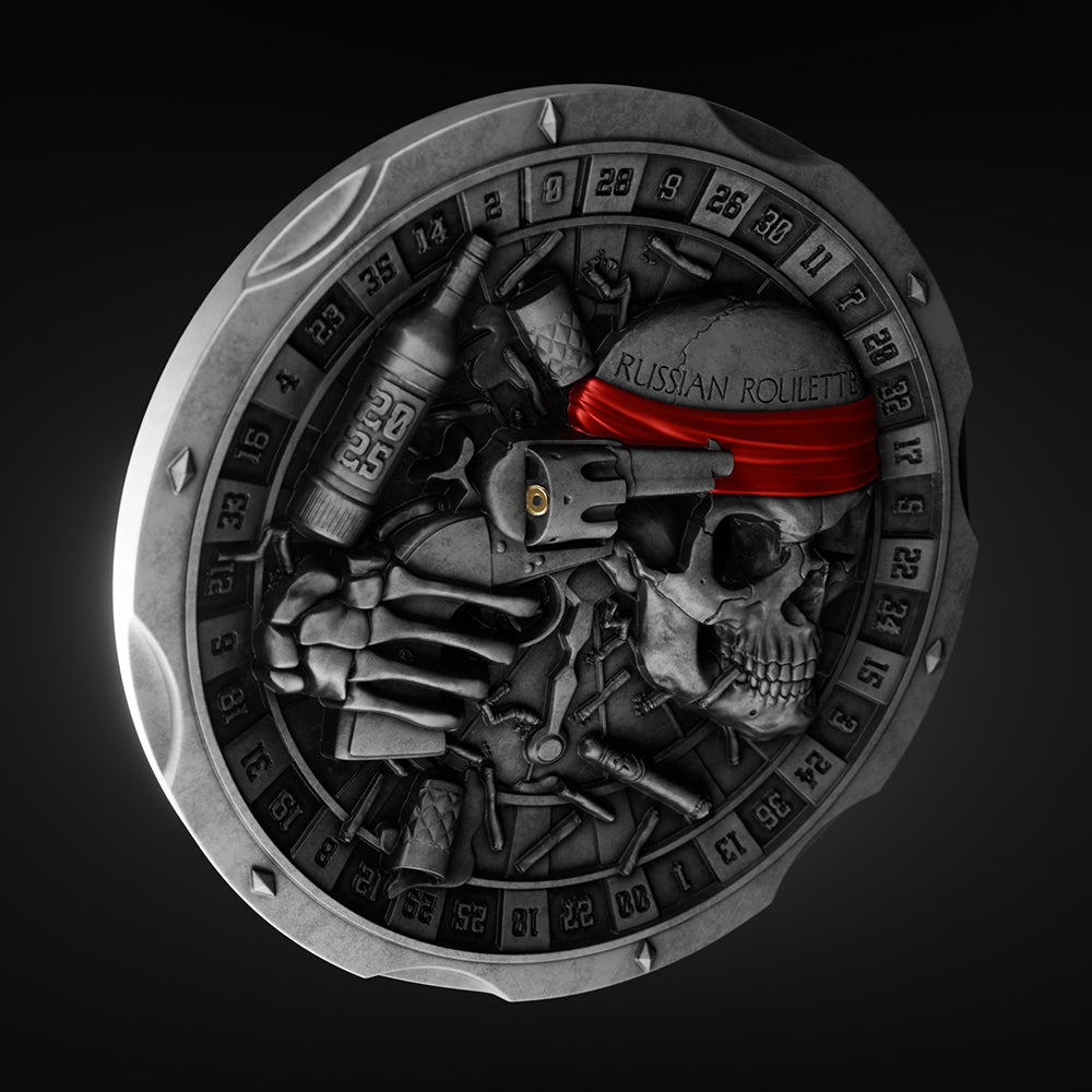 image of the russian roulette 2 oz silver coin details