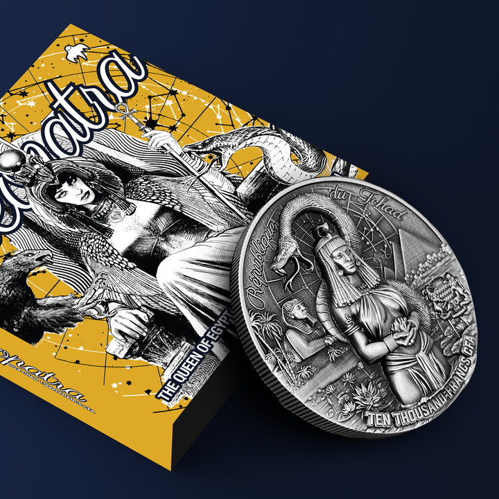 image of the cleopatra silver coin packaging design