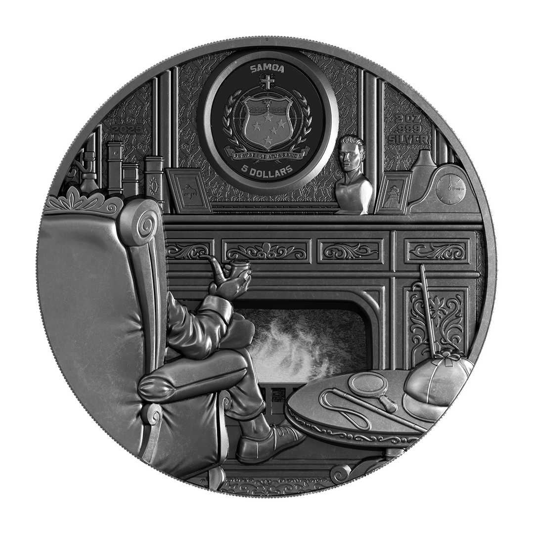 image of the sherlock holmes silver coin on a transparent background