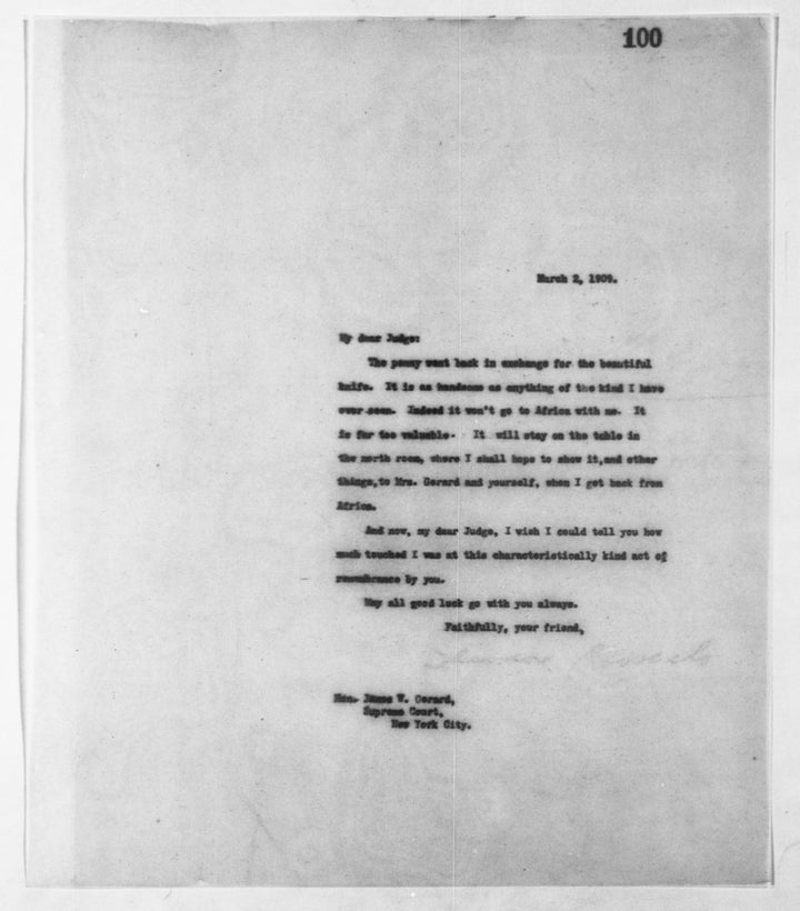 image of a letter from theodore roosevelt to james w gerard
