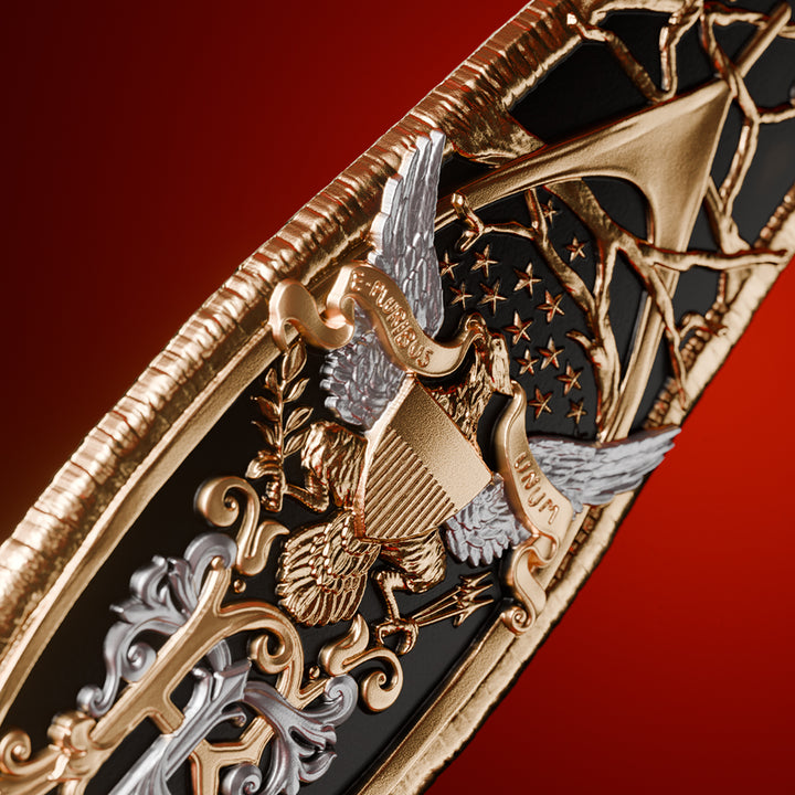 close up of the theodore roosevelt hunting knife silver coin details