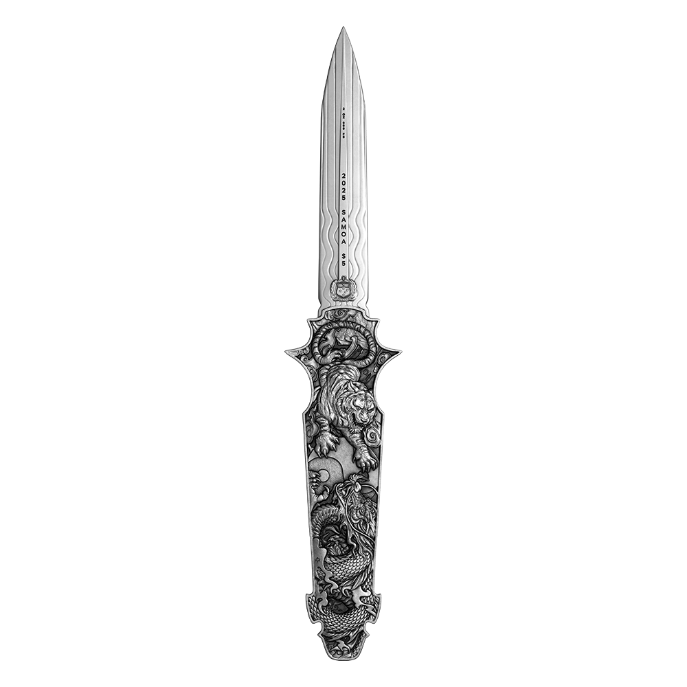 image of the dragon tiger switchblade silver coin