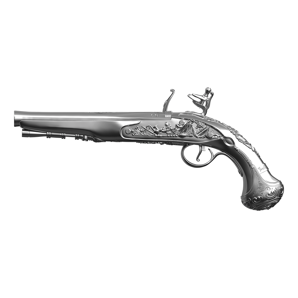 image of the george washington flintlock pistol 2 oz silver coin