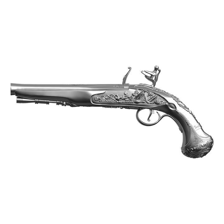 image of the george washington flintlock pistol 2 oz silver coin
