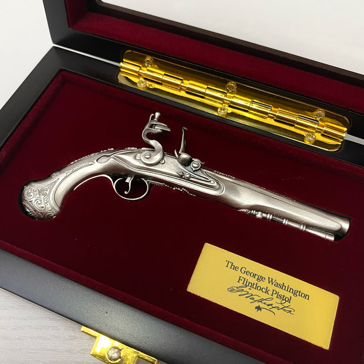 image of the george washington's flintlock pistol 2 oz pure silver coin packaging