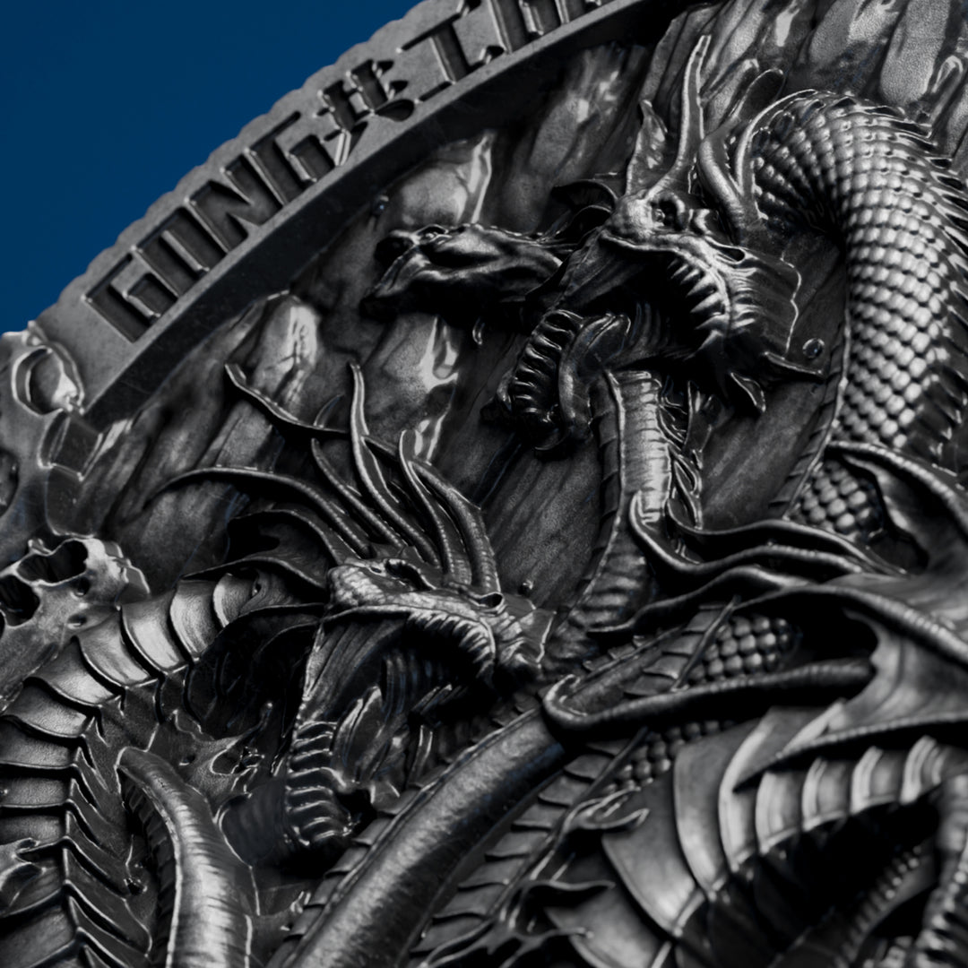 close up image of the gonggong silver coin details