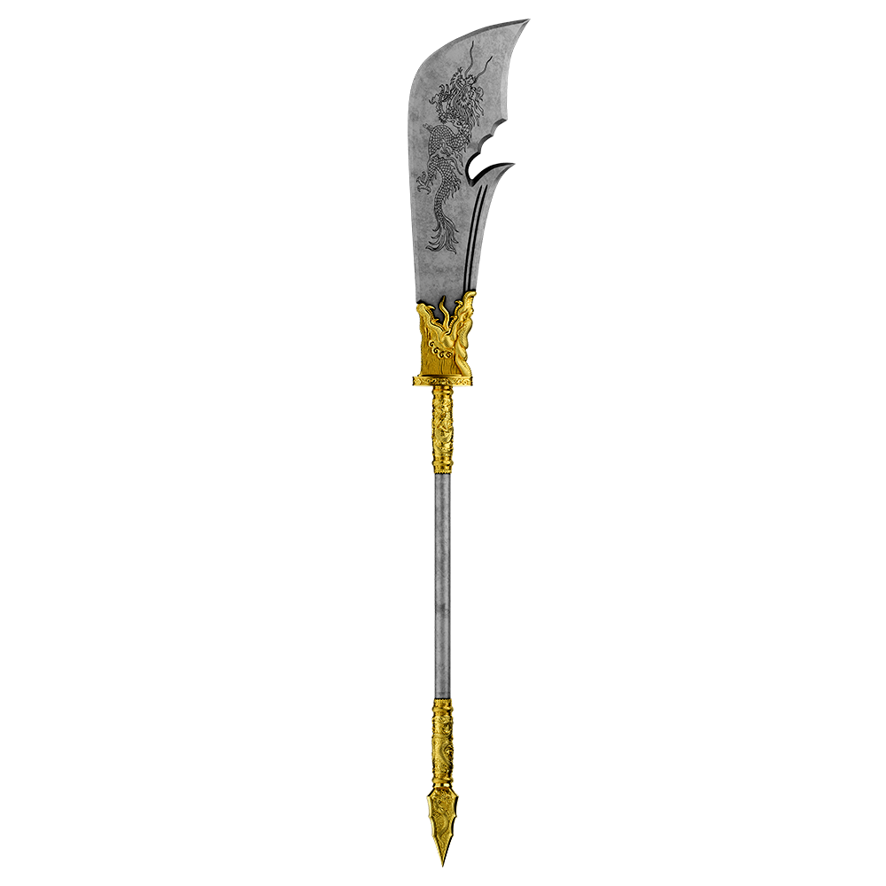 Silver dagger-blade sword with gold guard and dragon-themed hilt
