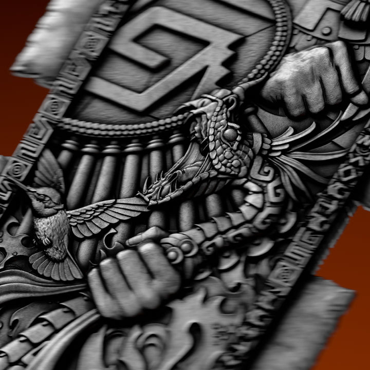 image of the Huitzilopochtli's Macuahuitl 2 oz Pure Silver Coin details