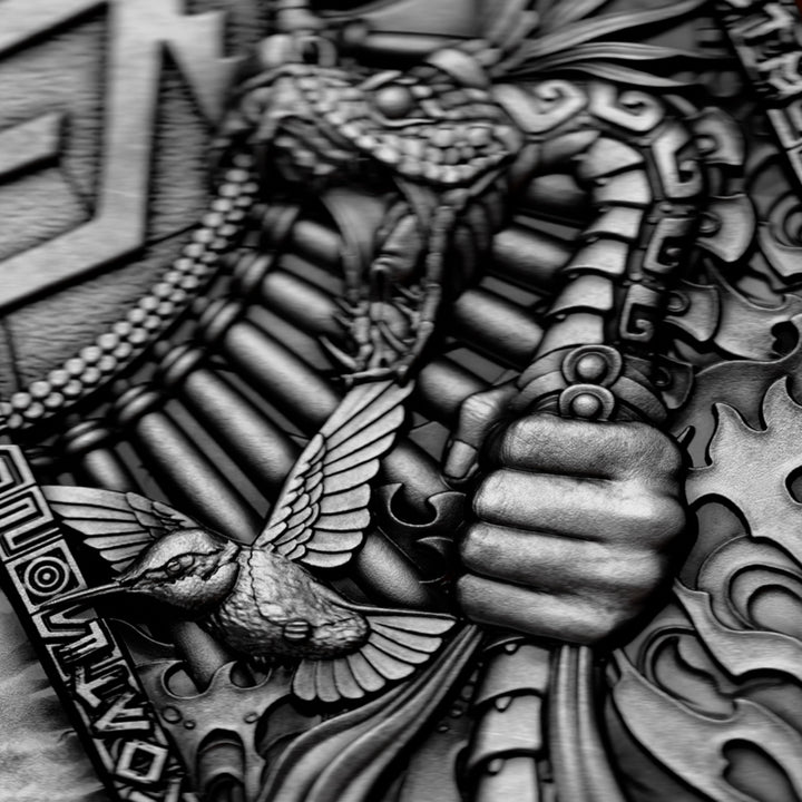 image of the Huitzilopochtli's Macuahuitl 2 oz Pure Silver Coin details