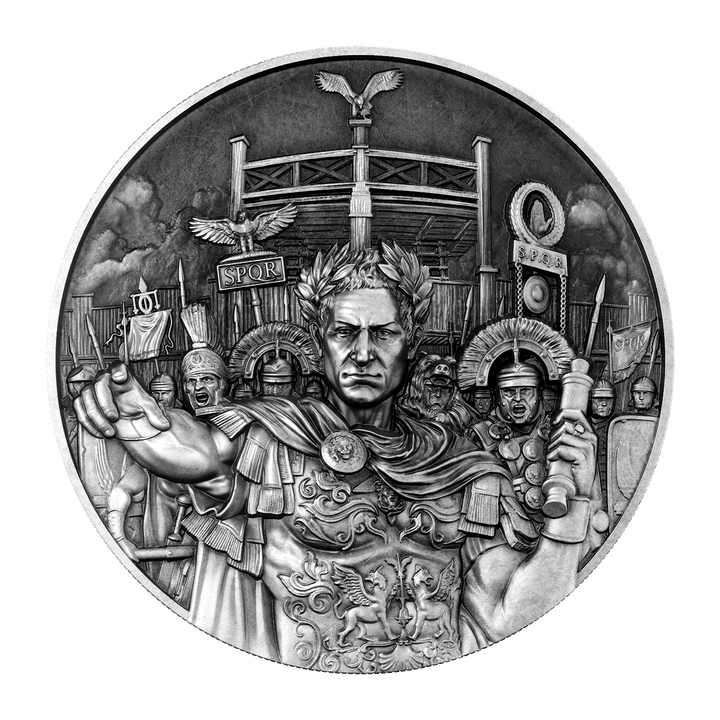 image of the julius caesar silver coin on a transparent background