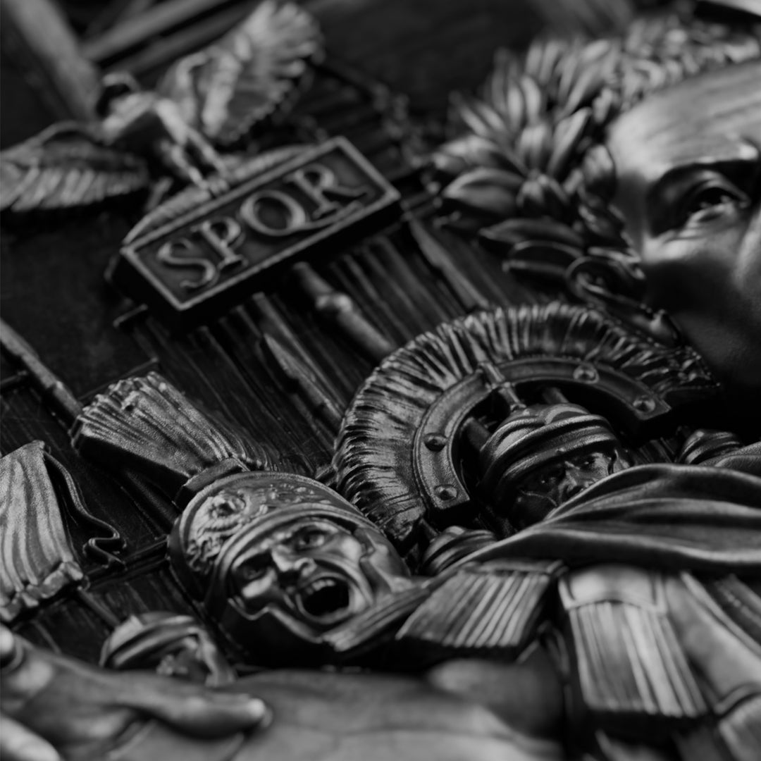 close up image of the julius caesar silver coin details