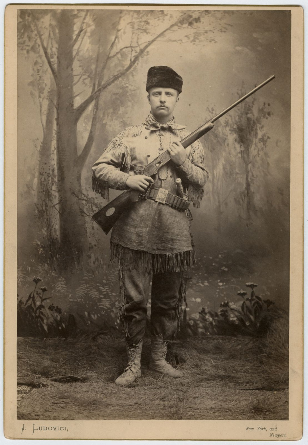 Roosevelt with his Tiffany bowie knife, studio photograph by George Grantham Bain, in 1885