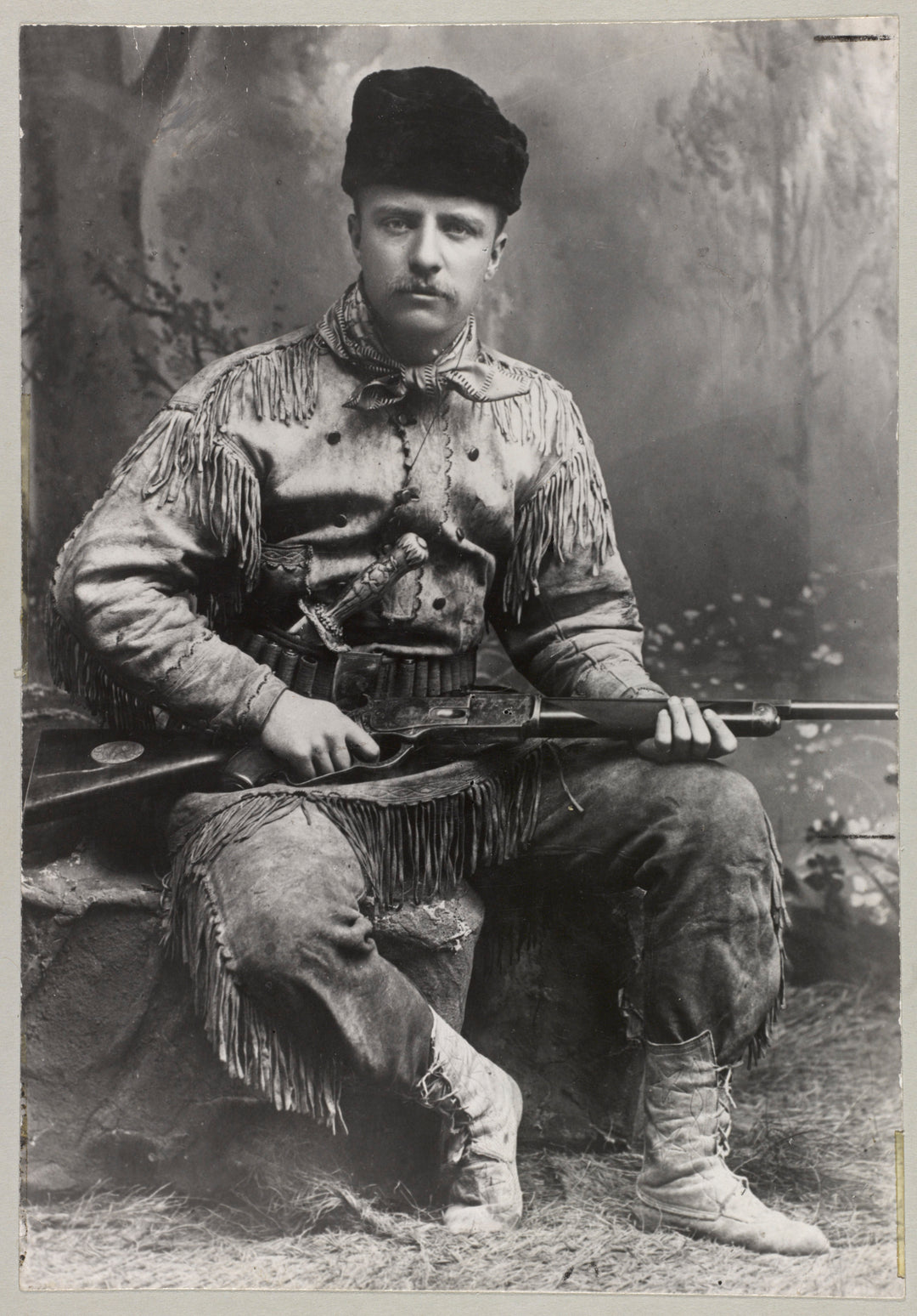 Roosevelt with his Tiffany bowie knife, studio photograph by George Grantham Bain, in 1885