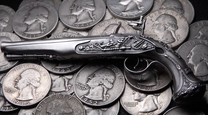 George Washington's Flintlock Pistol 2 oz Pure Silver Coin