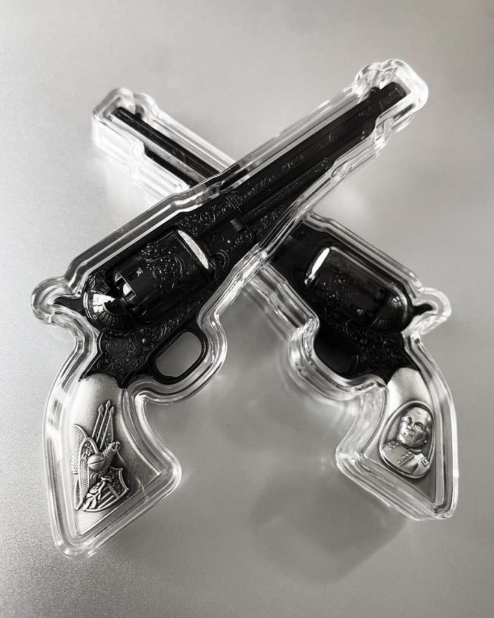 pre-production sample of the ulysses grant revolver 2 oz pure silver coin