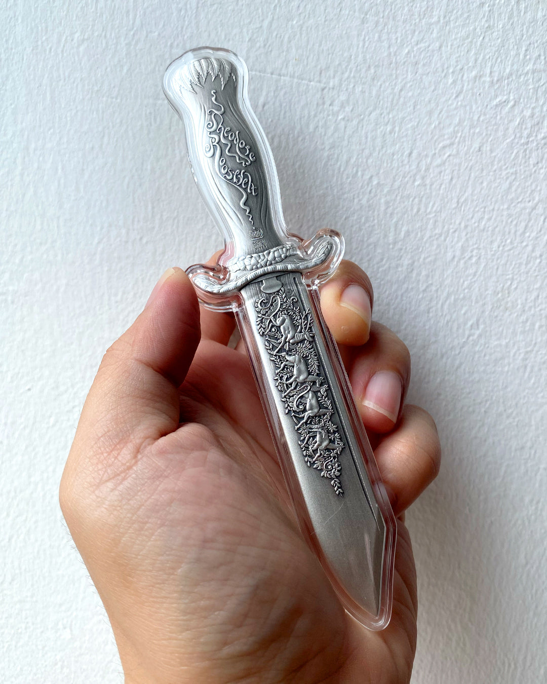 image of the theodore roosevelt's bowie knife 2 oz silver coin sample