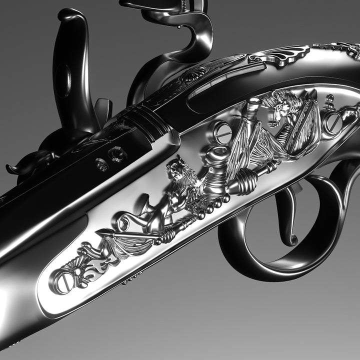 image of the george washington flintlock pistol 2 oz silver coin