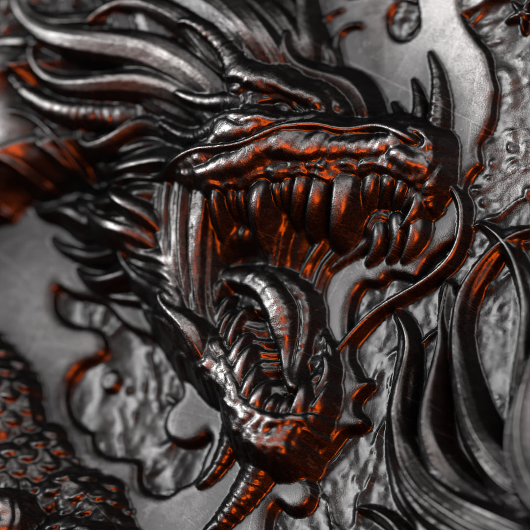 image of the zhu rong 2 oz silver coin details