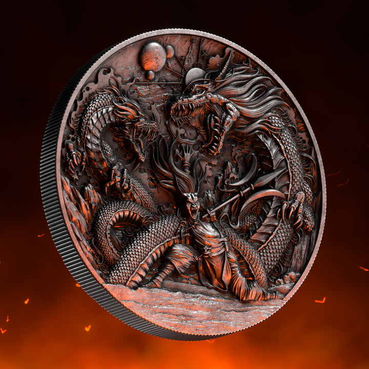 image of the zhu rong 2 oz silver coin details