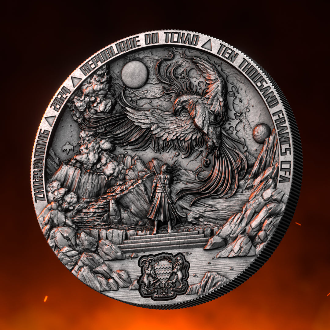 image of the zhu rong 2 oz silver coin details