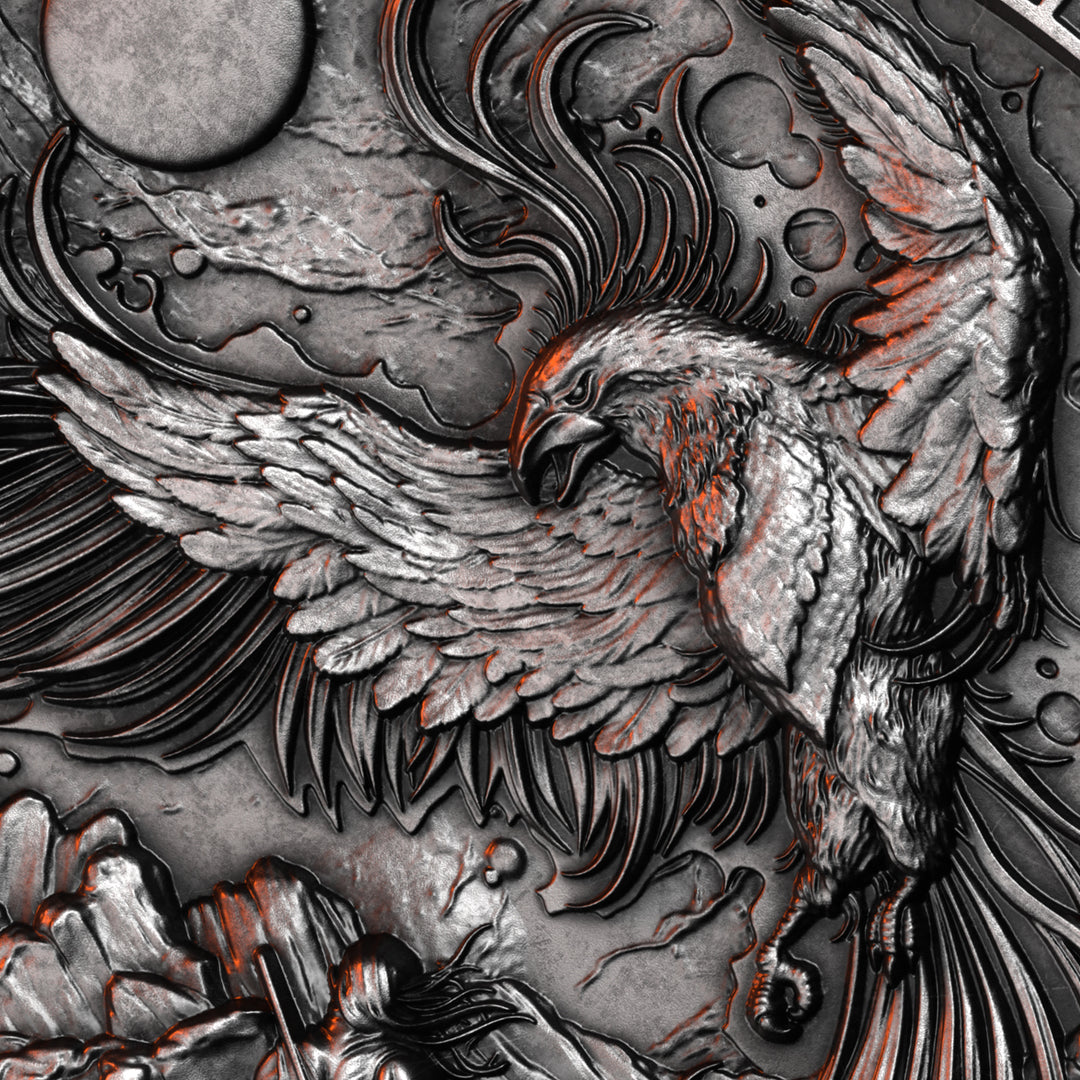 image of the zhu rong 2 oz silver coin details