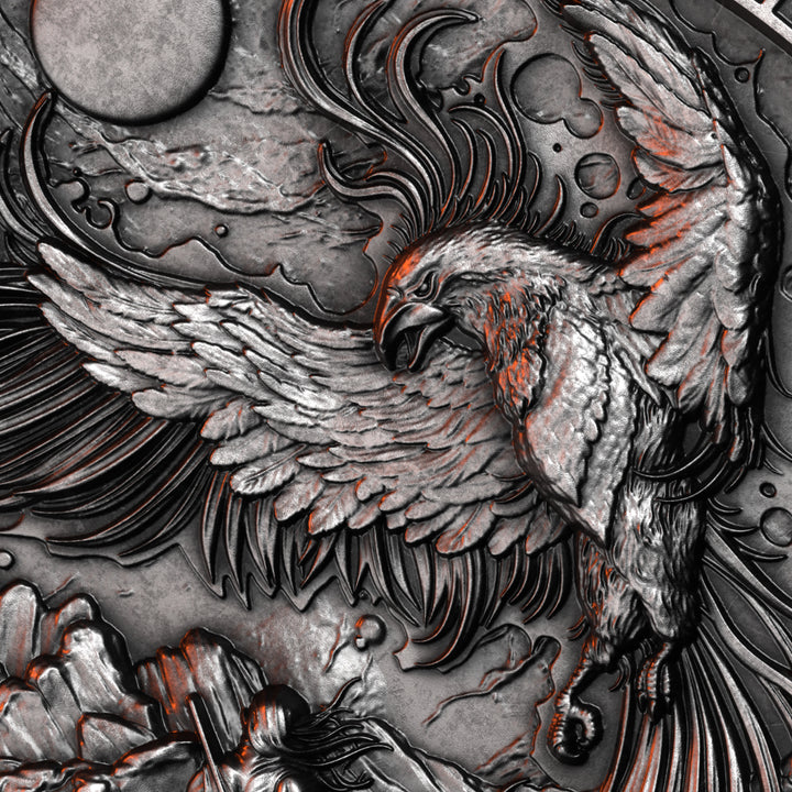 image of the zhu rong 2 oz silver coin details