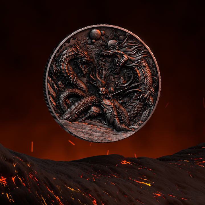 image of the zhu rong 2 oz silver coin details