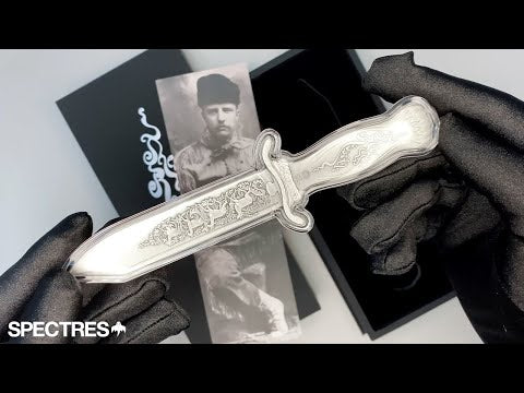 packaging unboxing video of the theodore roosevelt's bowie knife 2 oz silver coin