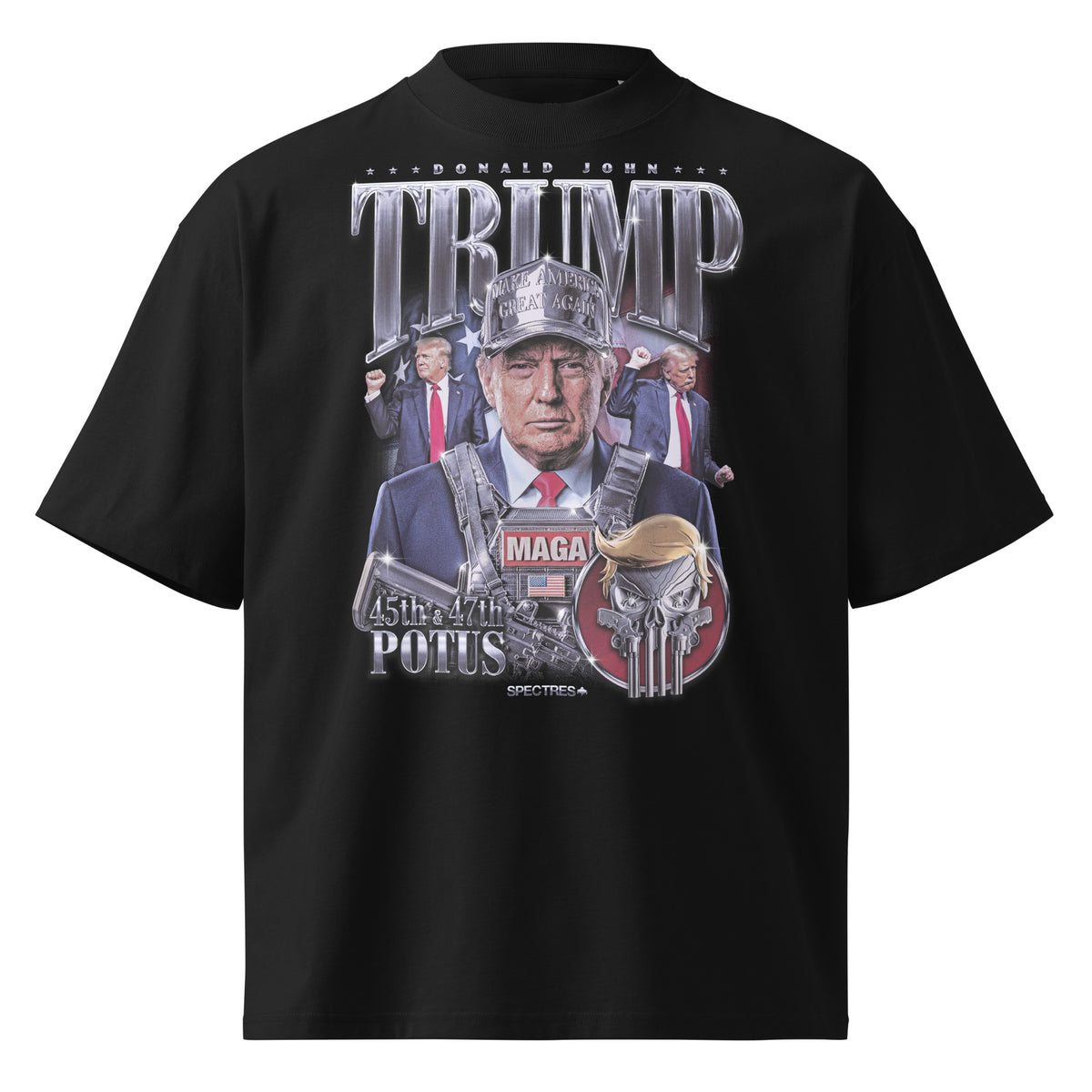 Black oversized T-shirt with front graphic print and crew neck